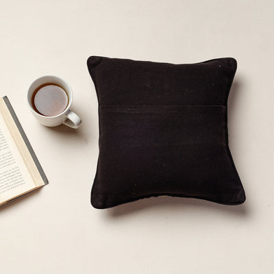 Black - Kala Raksha Jat Hand Embroidery Cotton Cushion Cover (12 x 12 in)