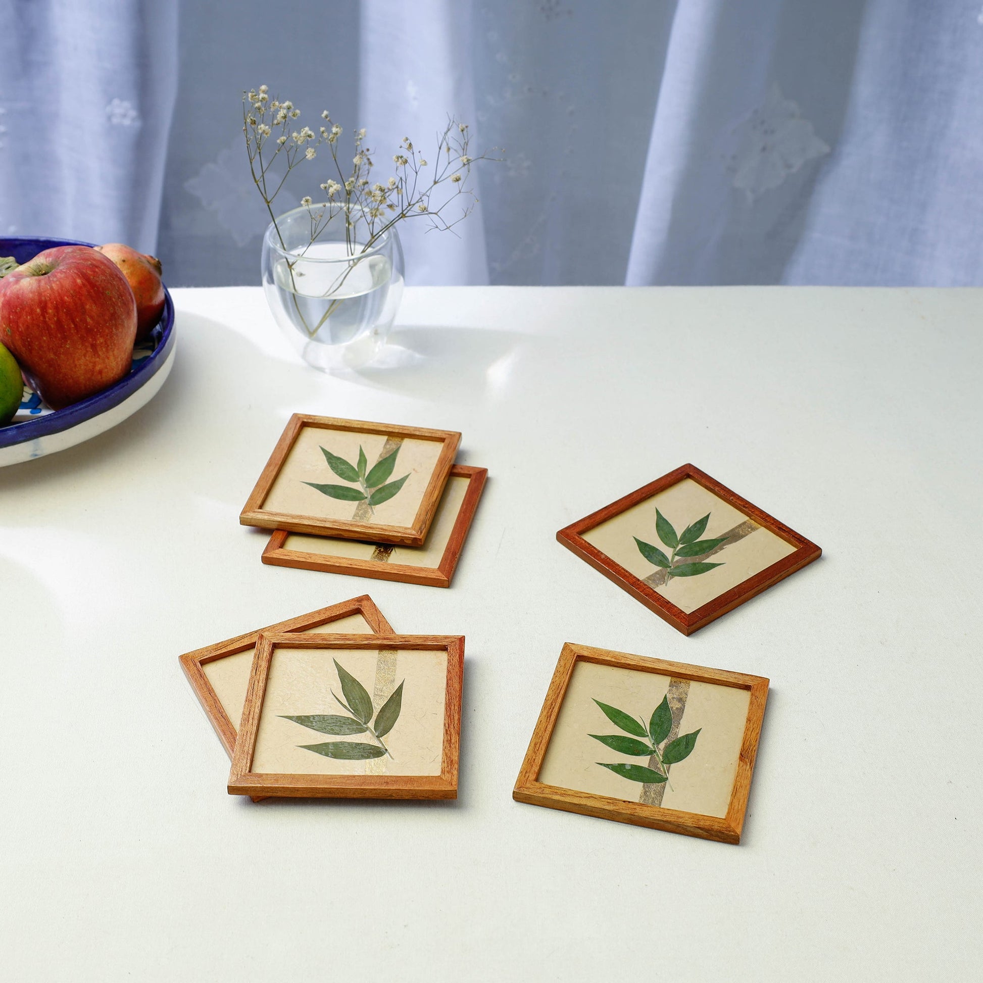Bamboo Art Work Wooden Square Coasters (Set of 6)