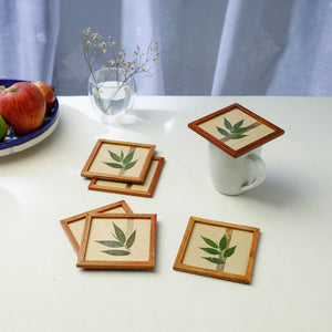 Bamboo Art Work Wooden Square Coasters (Set of 6)