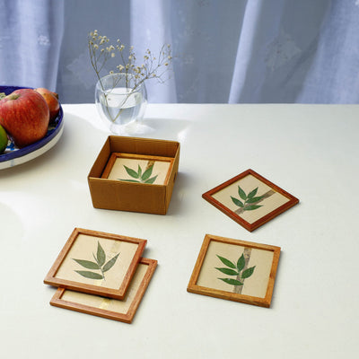 Bamboo Art Work Wooden Square Coasters (Set of 6)
