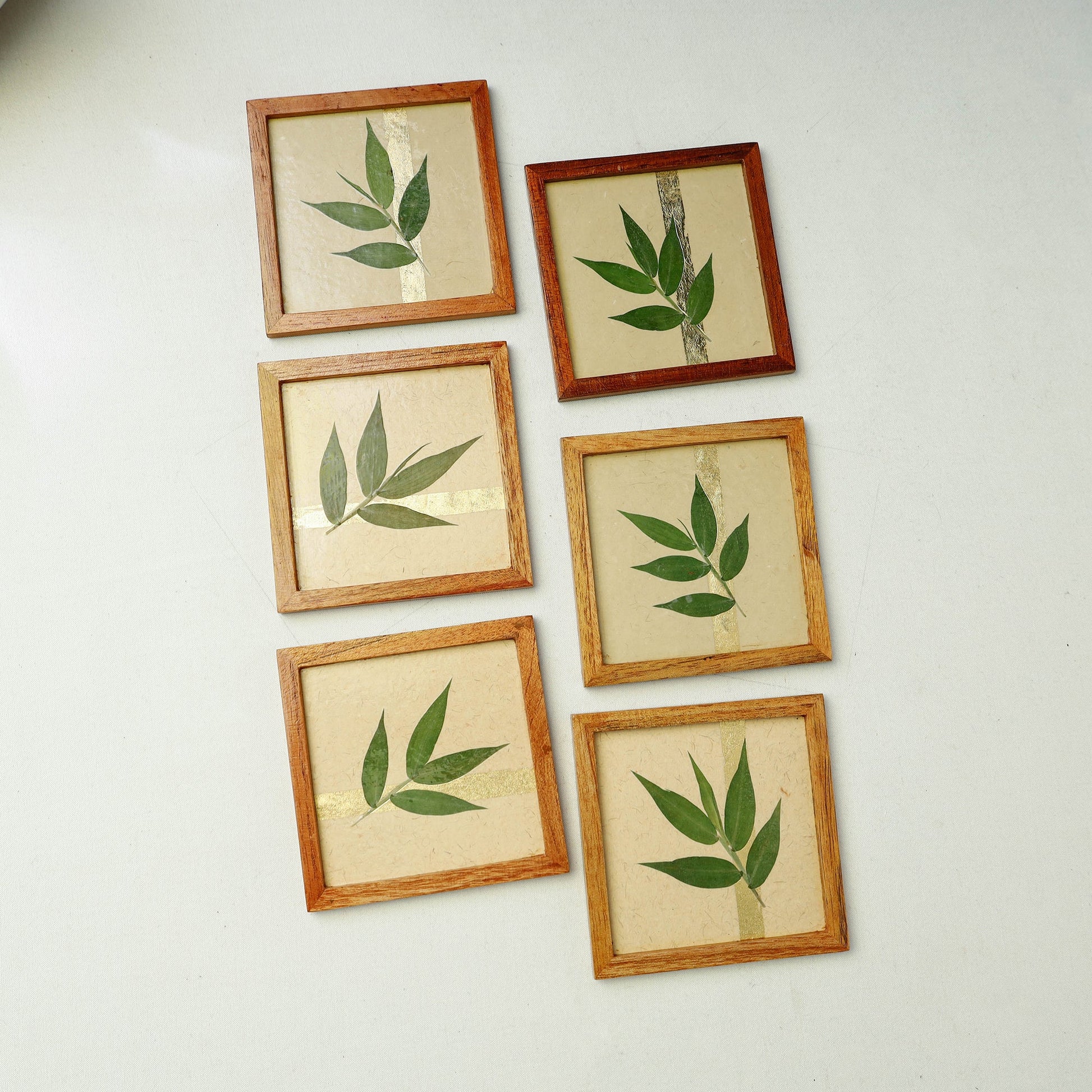 Bamboo Art Work Wooden Square Coasters (Set of 6)