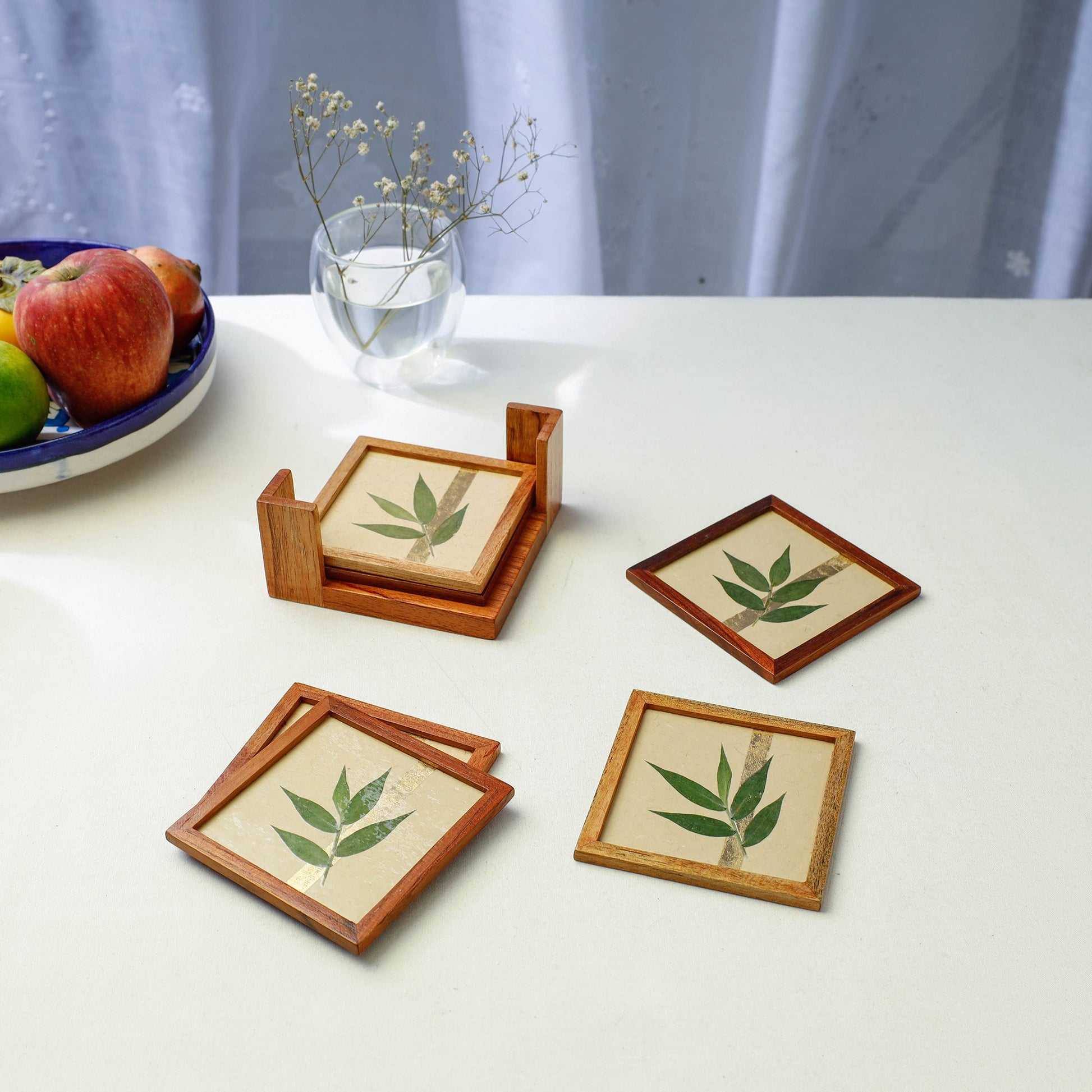 Bamboo Art Work Wooden Square Coasters (Set of 6)