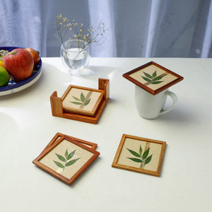 Bamboo Art Work Wooden Square Coasters (Set of 6)