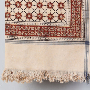 Beige - Pedana Kalamkari Block Printed Handloom Cotton Towel