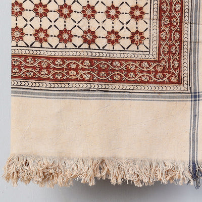 Beige - Pedana Kalamkari Block Printed Handloom Cotton Towel