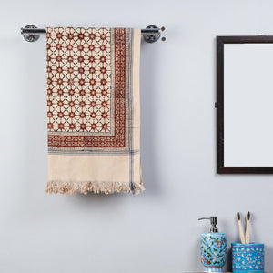 Beige - Pedana Kalamkari Block Printed Handloom Cotton Towel