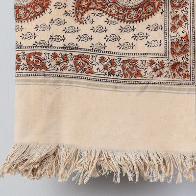 Beige - Pedana Kalamkari Block Printed Handloom Cotton Towel