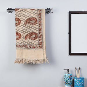 Beige - Pedana Kalamkari Block Printed Handloom Cotton Towel