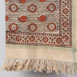 Beige - Pedana Kalamkari Block Printed Handloom Cotton Towel