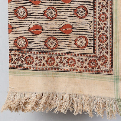 Beige - Pedana Kalamkari Block Printed Handloom Cotton Towel