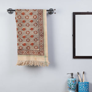 Beige - Pedana Kalamkari Block Printed Handloom Cotton Towel