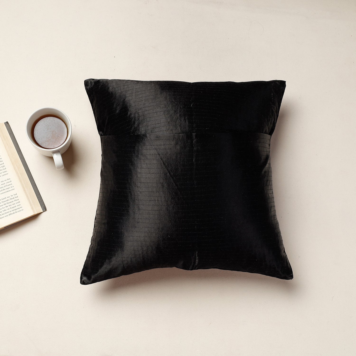 Black - Kutch Pakko Hand Embroidery Mashru Silk Cushion Cover (16 x 16 in)