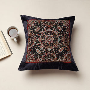 Black - Kutch Neran Hand Embroidery Mashru Silk Cushion Cover (16 x 16 in)
