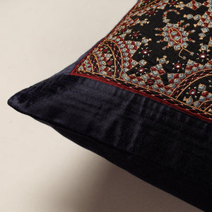 Black - Kutch Neran Hand Embroidery Mashru Silk Cushion Cover (16 x 16 in)