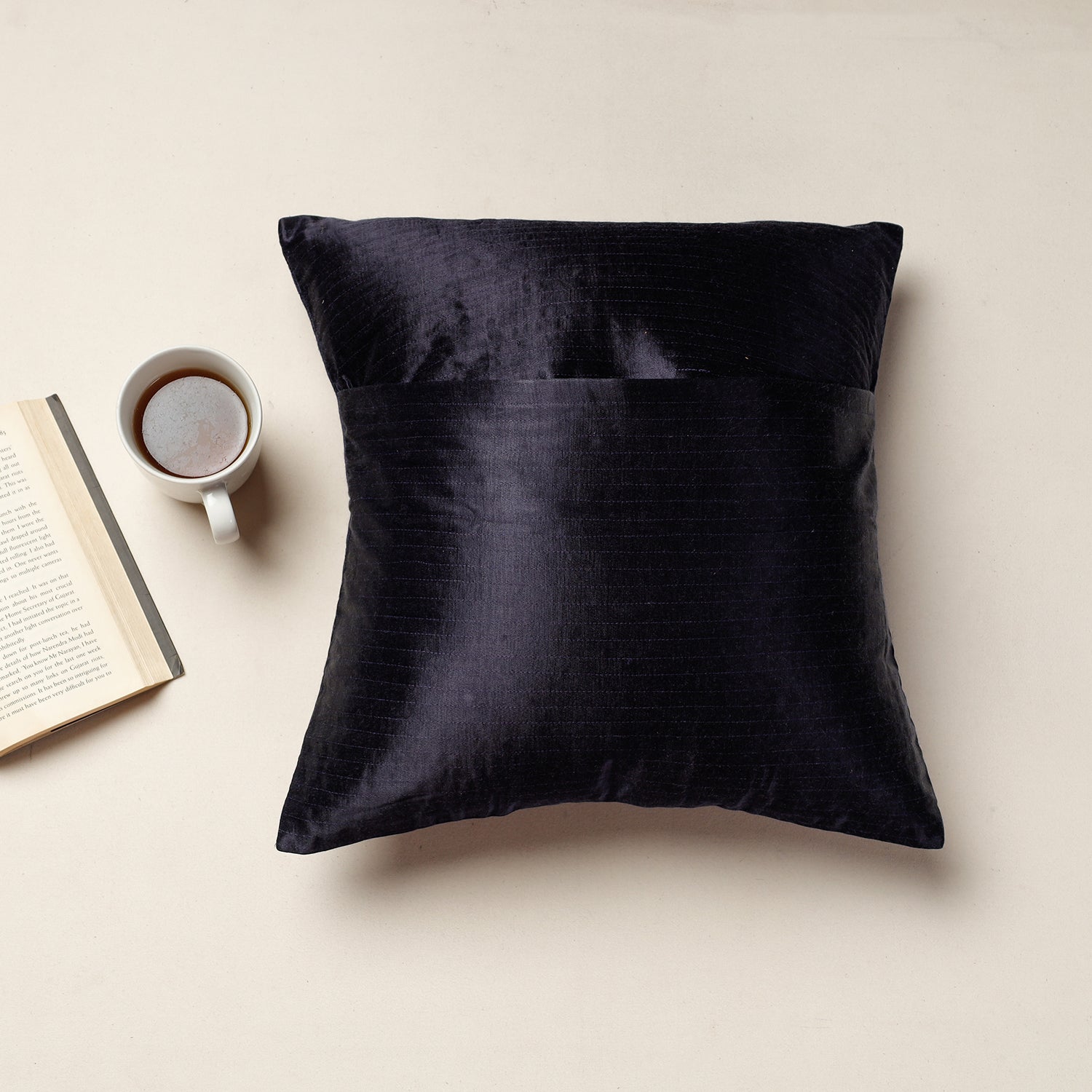 Black - Kutch Pakko Hand Embroidery Mashru Silk Cushion Cover (16 x 16 in)