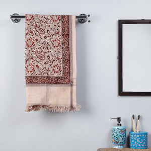 Beige - Pedana Kalamkari Block Printed Handloom Cotton Towel