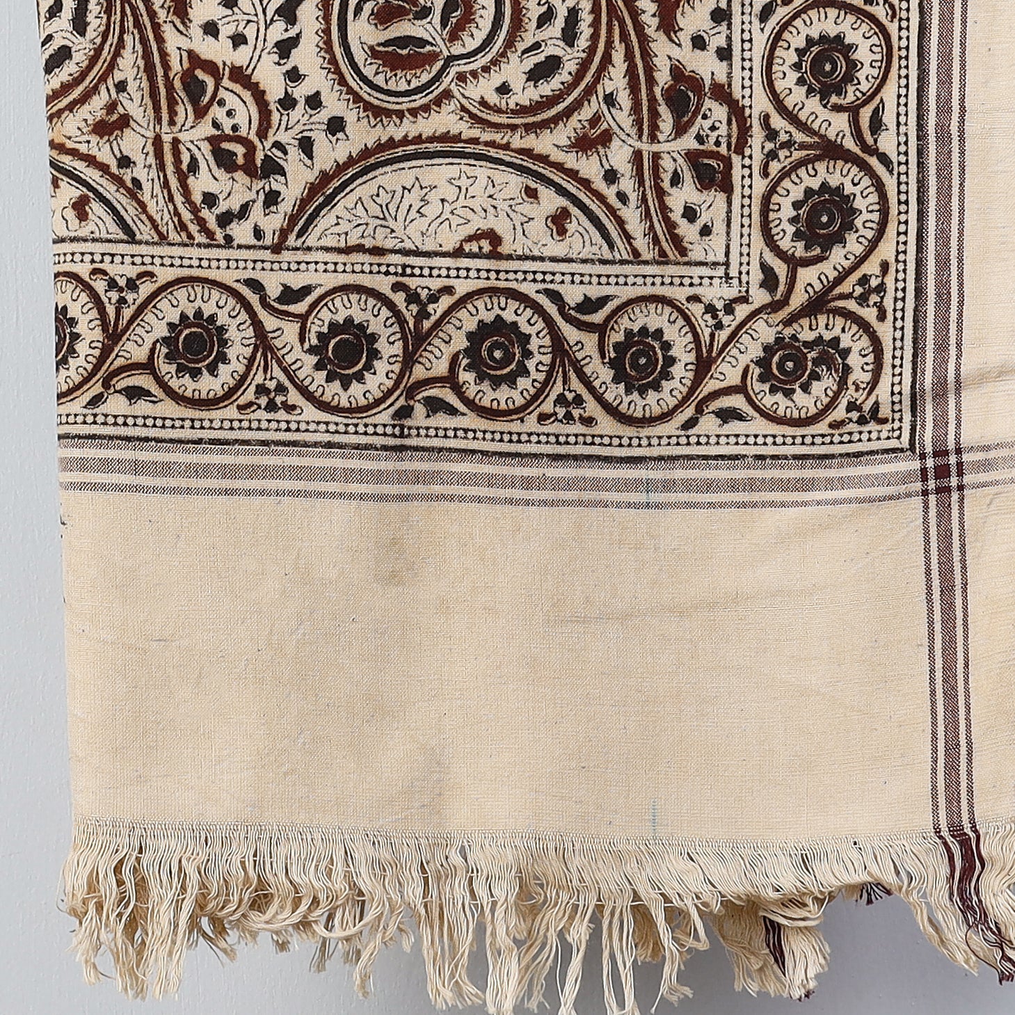 Beige - Pedana Kalamkari Block Printed Handloom Cotton Towel