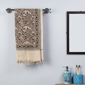 Beige - Pedana Kalamkari Block Printed Handloom Cotton Towel
