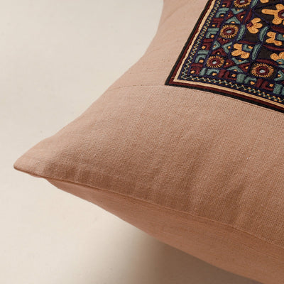 Beige - Kutch Pakko Hand Embroidery Cotton Cushion Cover (16 x 16 in)