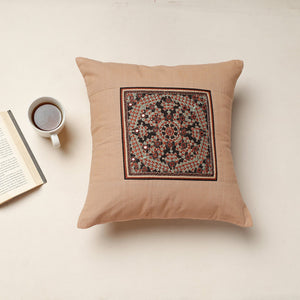 Beige - Kutch Neran Hand Embroidery Cotton Cushion Cover (16 x 16 in)
