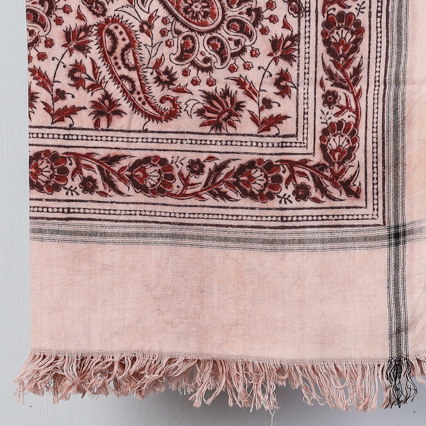Beige - Pedana Kalamkari Block Printed Handloom Cotton Towel