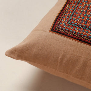 Beige - Kutch Neran Hand Embroidery Cotton Cushion Cover (16 x 16 in)