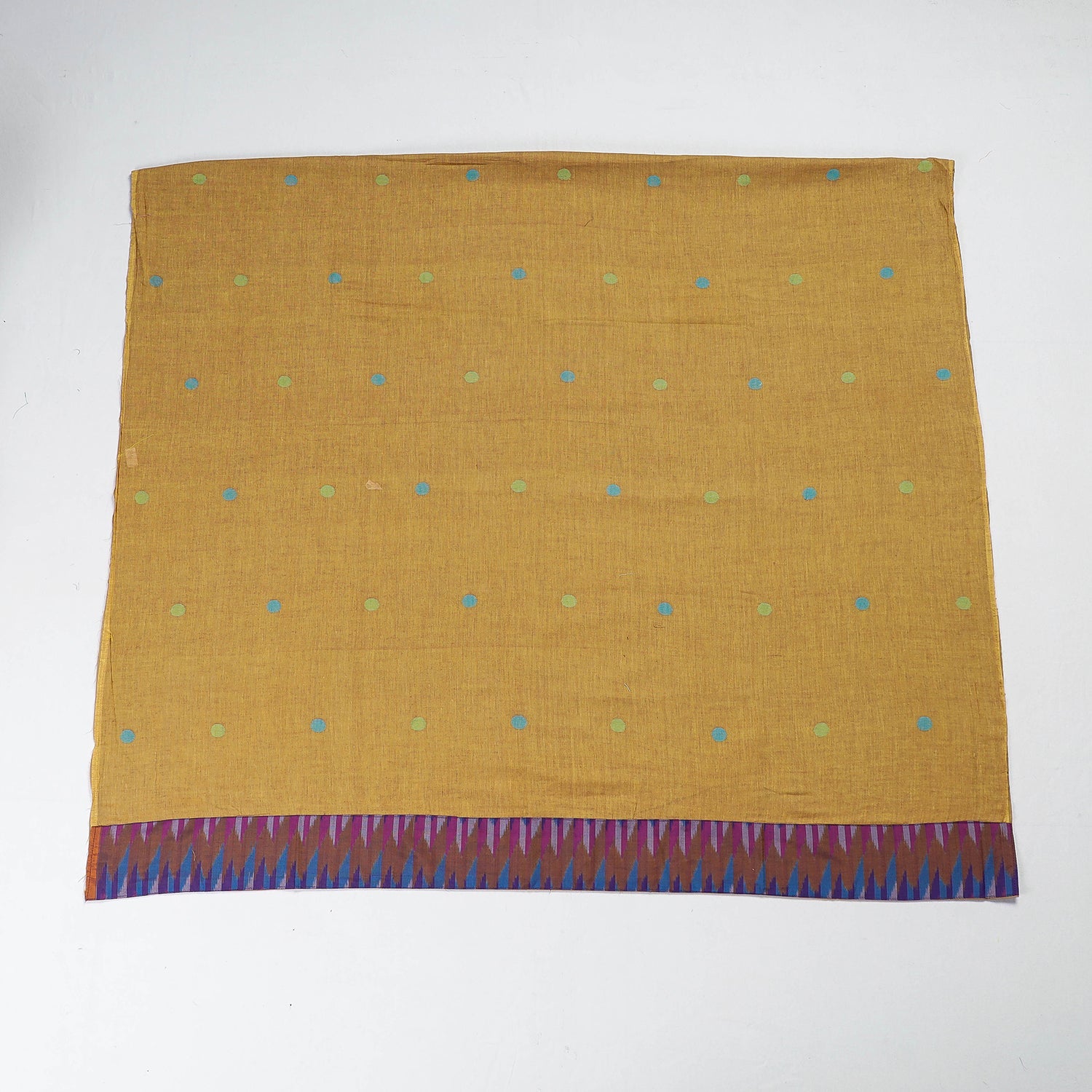 Brown - Rangoli Bengal Jamdani Buti Blouse Piece with Ikat Border