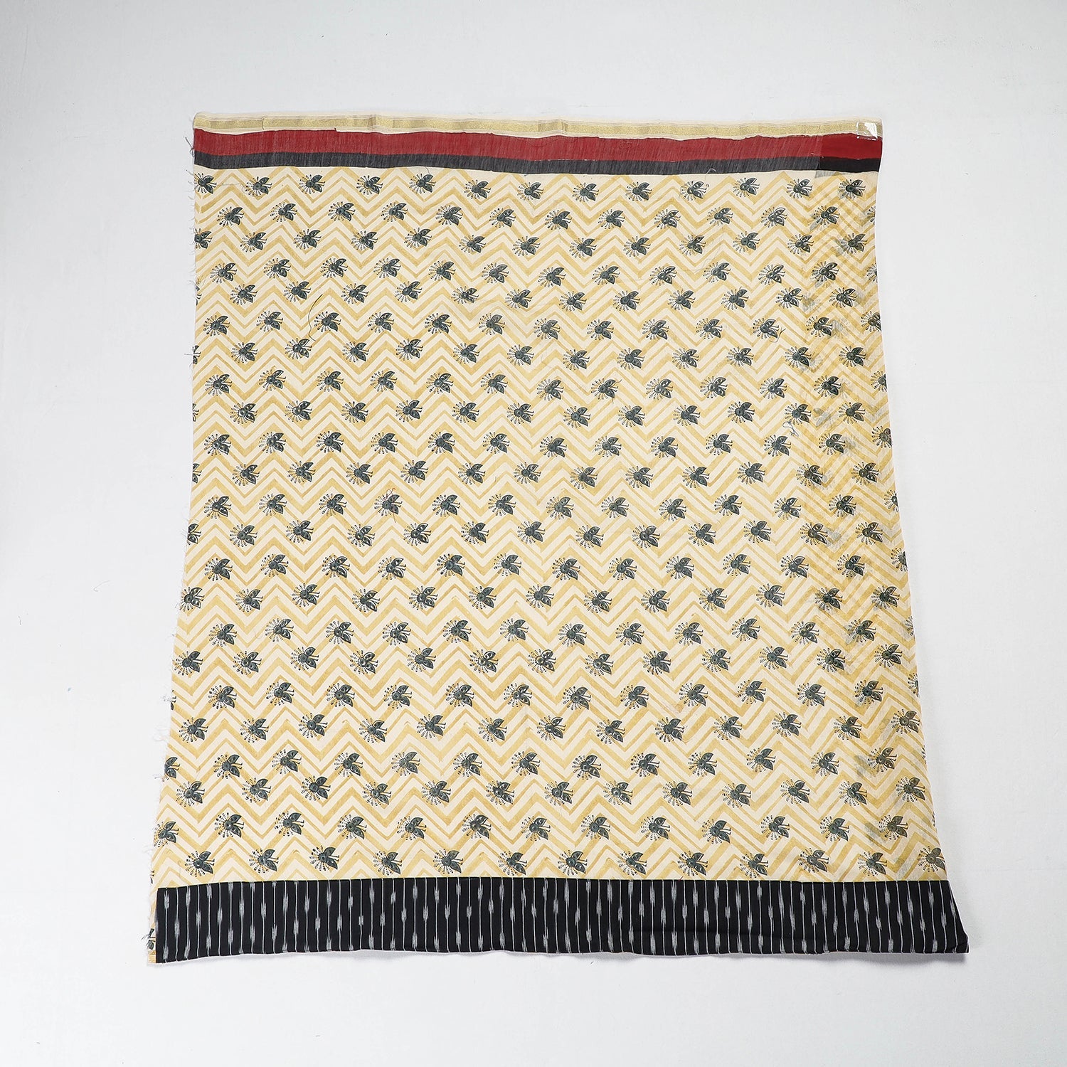 Beige - Rangoli Pipad Chanderi Silk Blouse Piece with Ikat Border