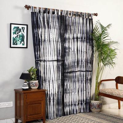 Black - Shibori Tie-Dye Cotton Door Curtain - Set of 2 (6.6 x 4 feet)