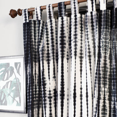 Black - Shibori Tie-Dye Cotton Door Curtain - Set of 2 (6.6 x 4 feet)