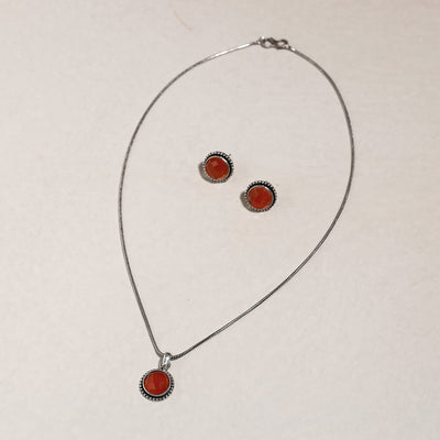 Antique Silver Finish Oxidised Brass Base Stone Work Necklace Set