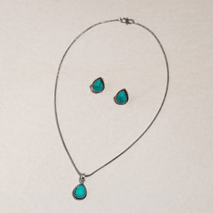 Antique Silver Finish Oxidised Brass Base Stone Work Necklace Set