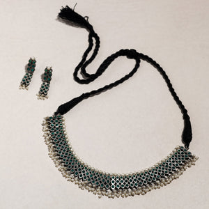 Antique Silver Finish Oxidized Brass Base Stone Work Necklace Set