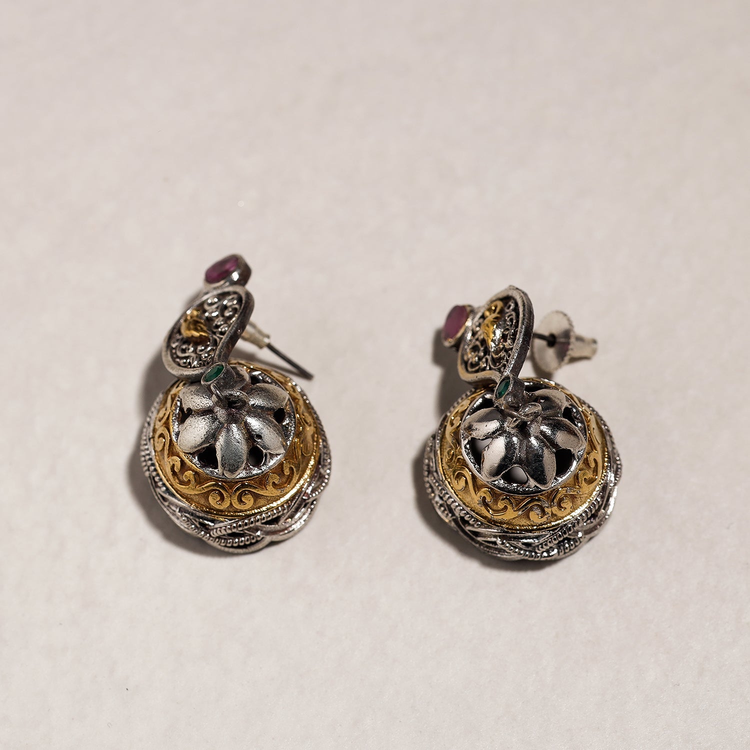 Antique Dual Tone Oxidised Brass Base Stone Necklace Set