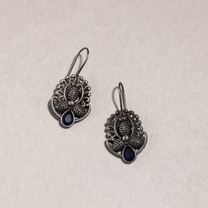 Antique Silver Finish Oxidised Brass Base Stone & Bead Work Necklace Set