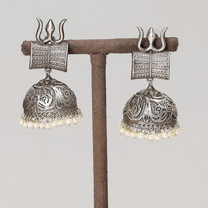 Antique Silver Finish Oxidised Brass Base Jhumki Earrings