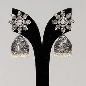 Antique Silver Finish Oxidised Brass Base Jhumki Earrings
