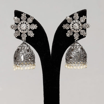 Antique Silver Finish Oxidised Brass Base Jhumki Earrings