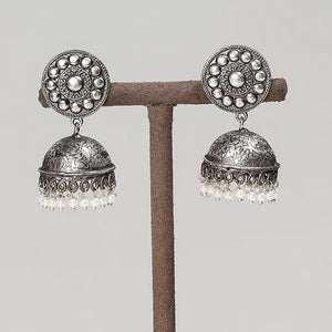 Antique Silver Finish Oxidised Brass Base Jhumki Earrings