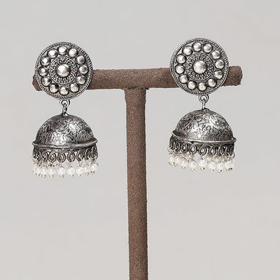 Antique Silver Finish Oxidised Brass Base Jhumki Earrings