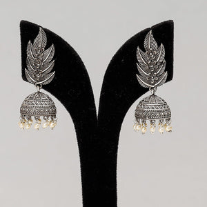 Antique Silver Finish Oxidised Brass Base Jhumki Earrings