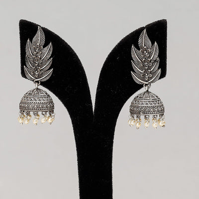 Antique Silver Finish Oxidised Brass Base Jhumki Earrings