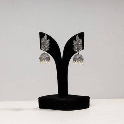 Antique Silver Finish Oxidised Brass Base Jhumki Earrings