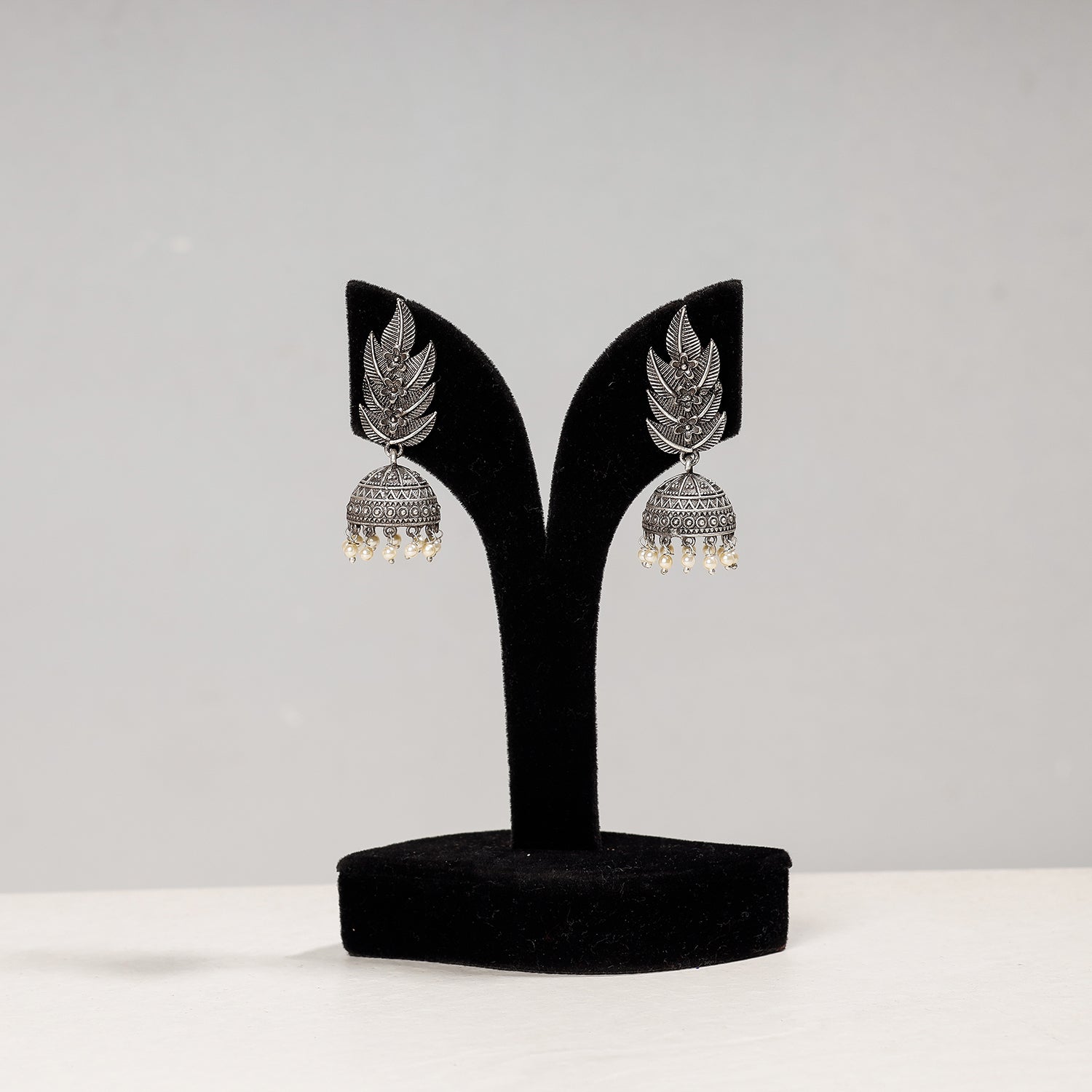 Antique Silver Finish Oxidised Brass Base Jhumki Earrings