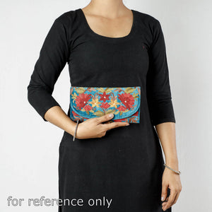 Blue - Crewel Hand Embroidery Leather & Velvet Wallet