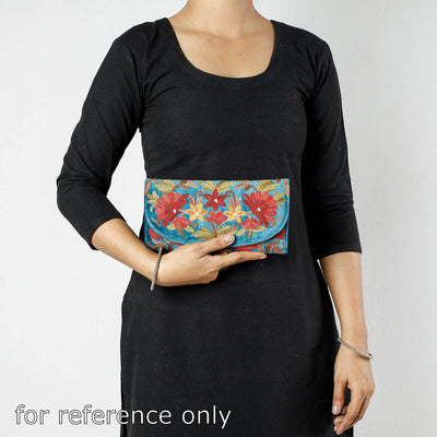 Blue - Crewel Hand Embroidery Leather & Velvet Wallet