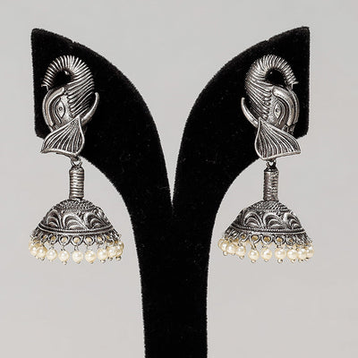 Antique Silver Finish Oxidised Brass Base Jhumki Earrings