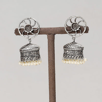 Antique Silver Finish Oxidised Brass Base Jhumki Earrings