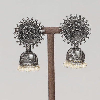 Antique Silver Finish Oxidised Brass Base Jhumki Earrings