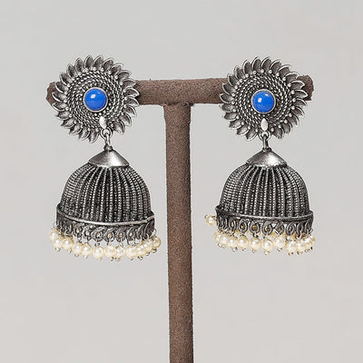 Antique Silver Finish Oxidised Brass Base Jhumki Earrings